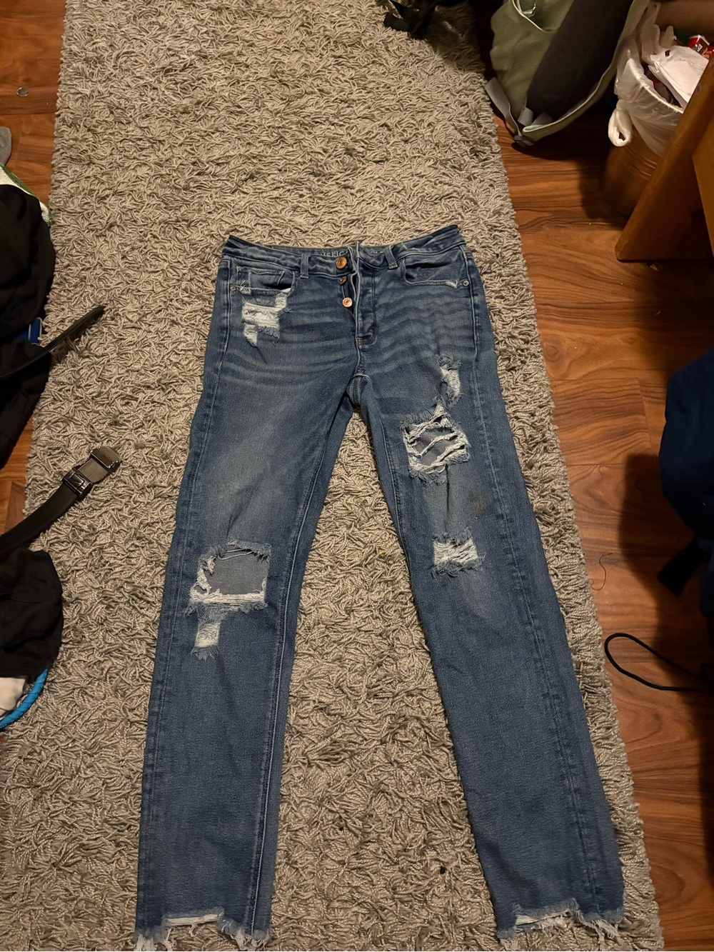 American Eagle Outfitters Distressed Dark Blue Skinny Jeans